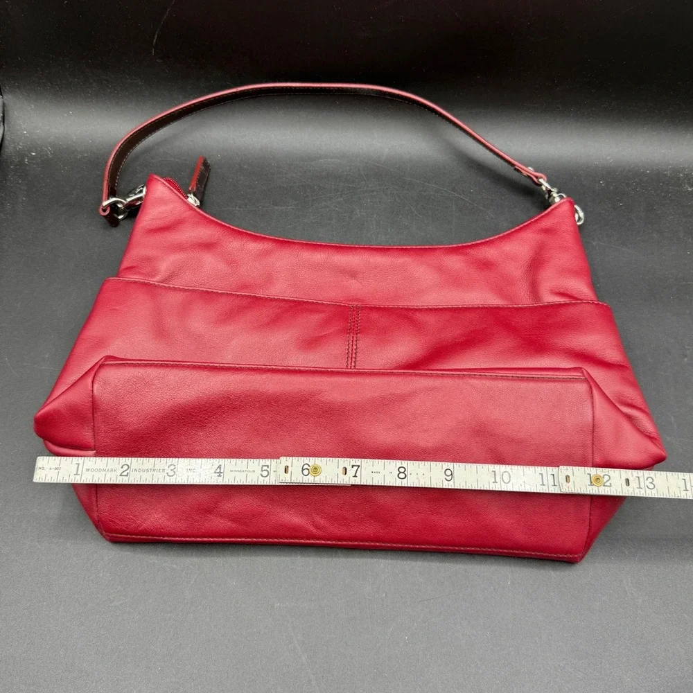 Lauren Ralph Lauren Red Leather Hobo‎ Shoulder Bag Purse Front Pocket RL Logo